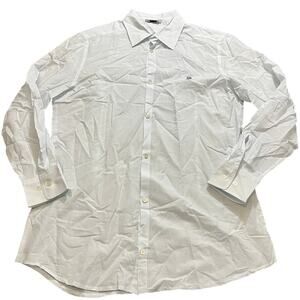 Prada White Blue Button Down Shirt Fits‎ Mens Large Dressy Classic With Flaw